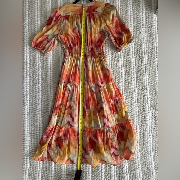 ba&sh Multicolor Tiered Midi Dress in Coral, Yellow & Cream, Size S - Picture 5 of 8